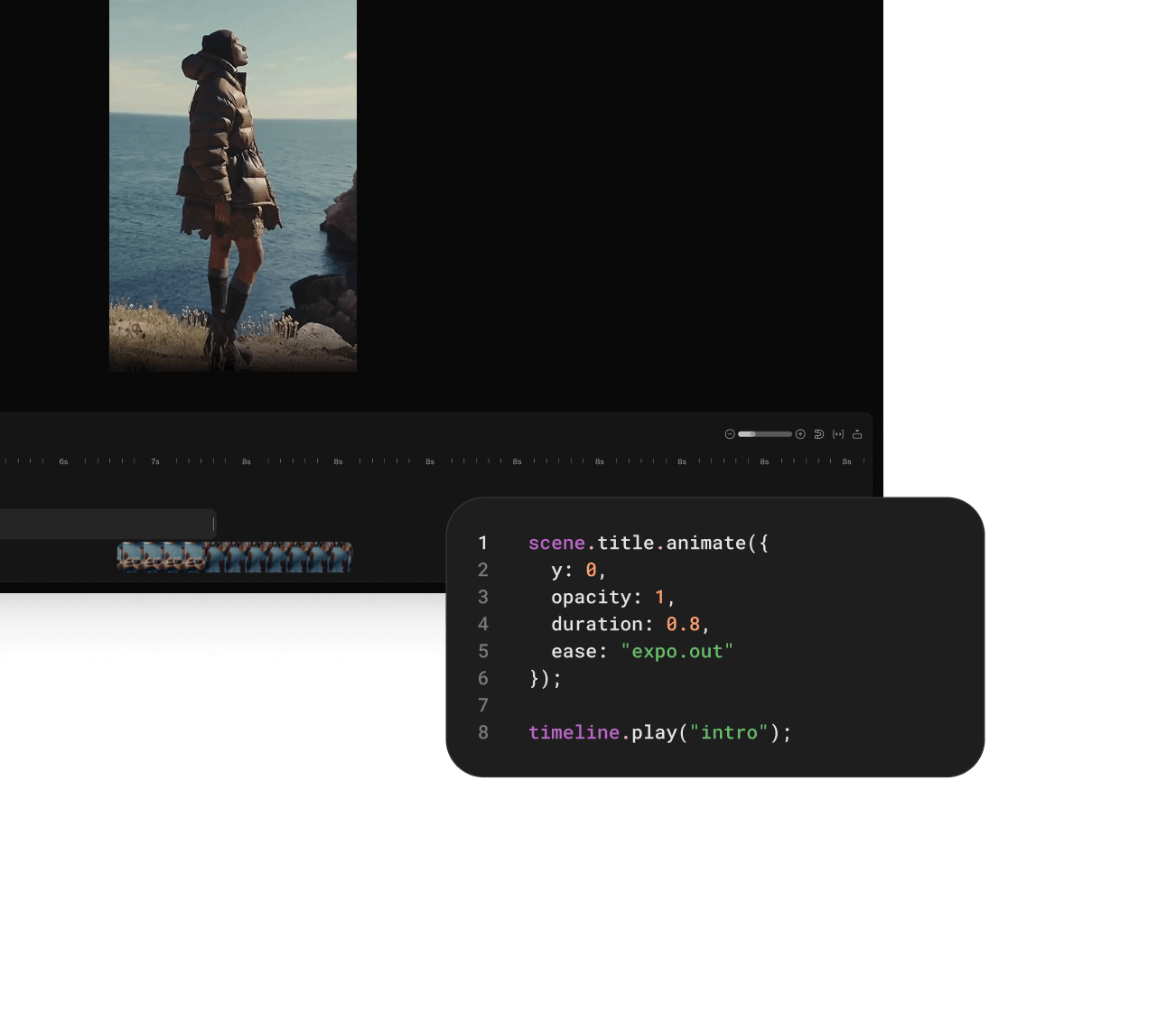 Butter editor combining video, animation code, and a timeline