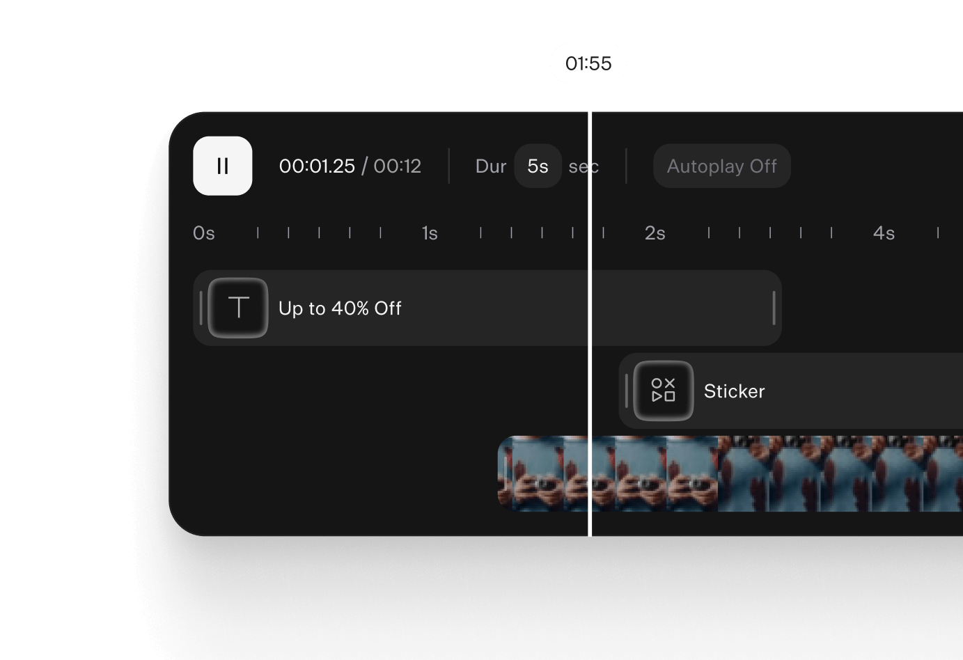 Butter timeline showing a sticker clip over video frames