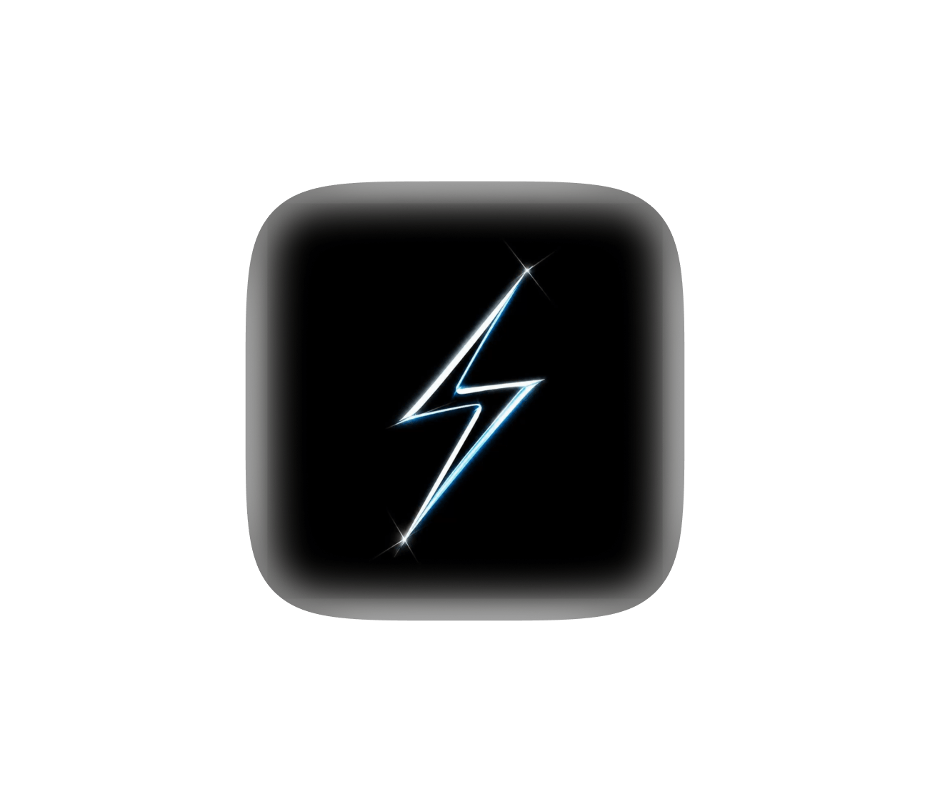 Black rounded-square icon with a blue lightning bolt