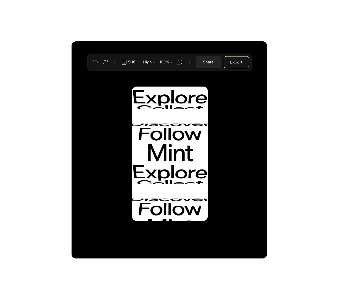 Butter editor previewing an animated typographic poster