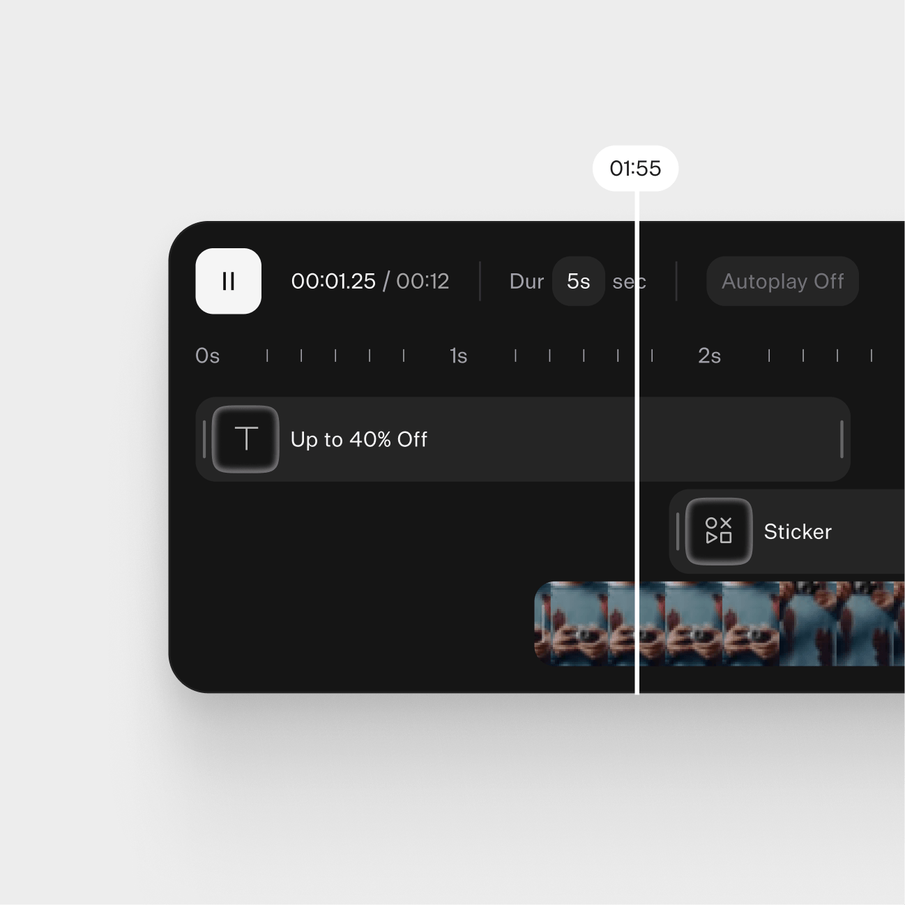 Butter timeline showing a sticker clip over video frames
