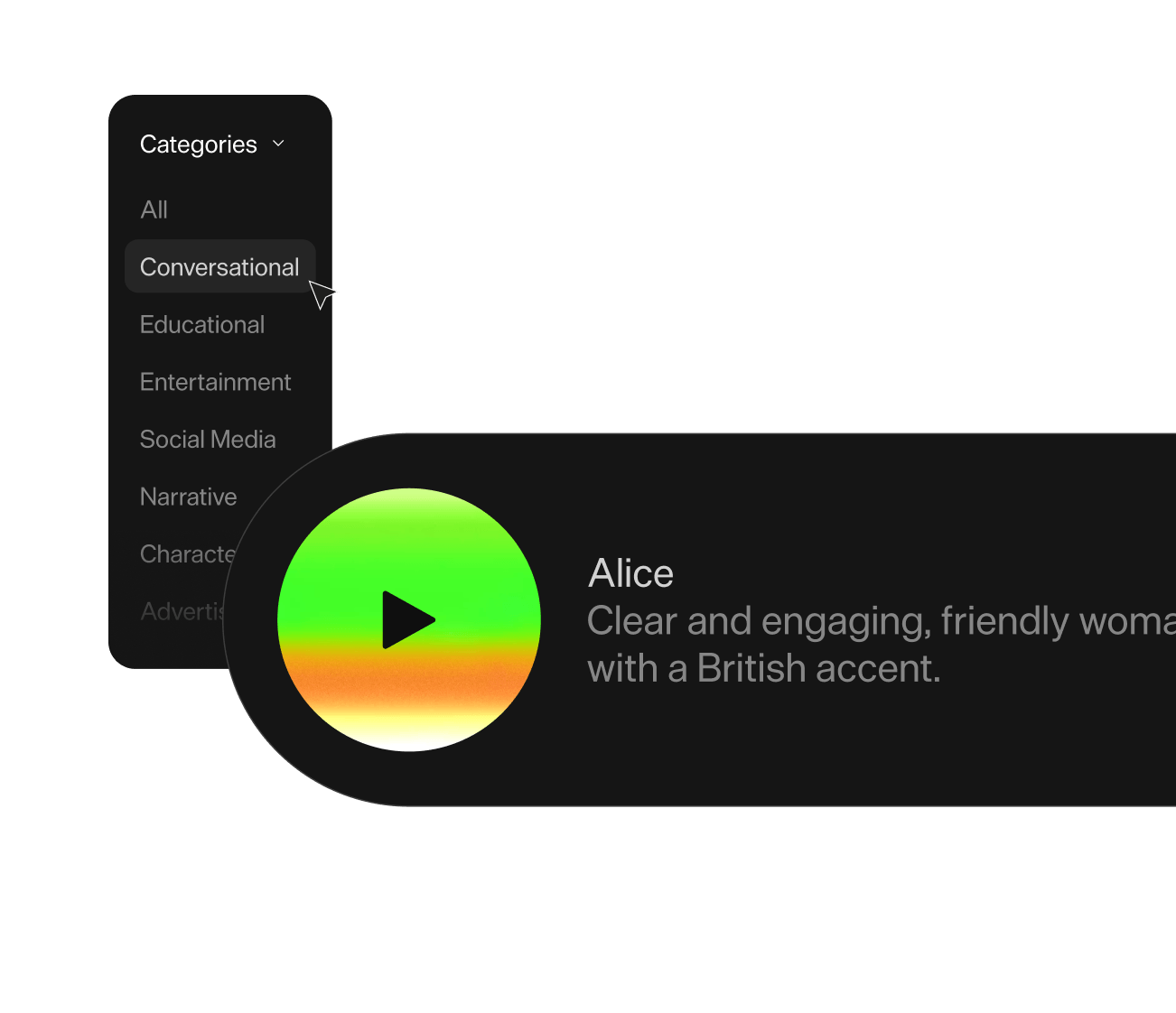 Butter voice selection interface featuring the voice Alice