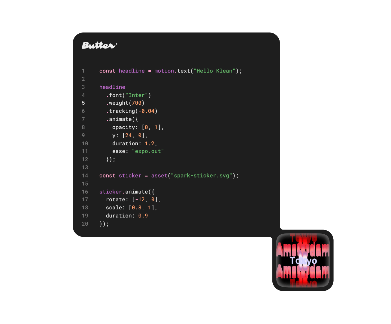 Butter code editor generating a mobile typographic design
